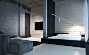 Dark industrial bedroom design