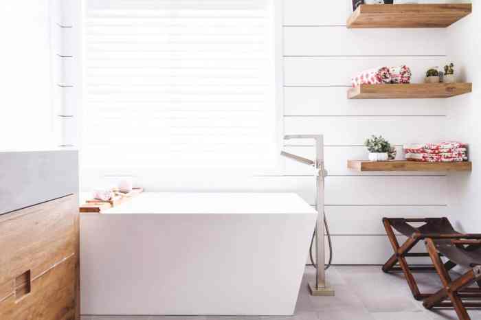 Shelves bathroom wall wood floating bathtub ideas above modern unfinished stacked tub